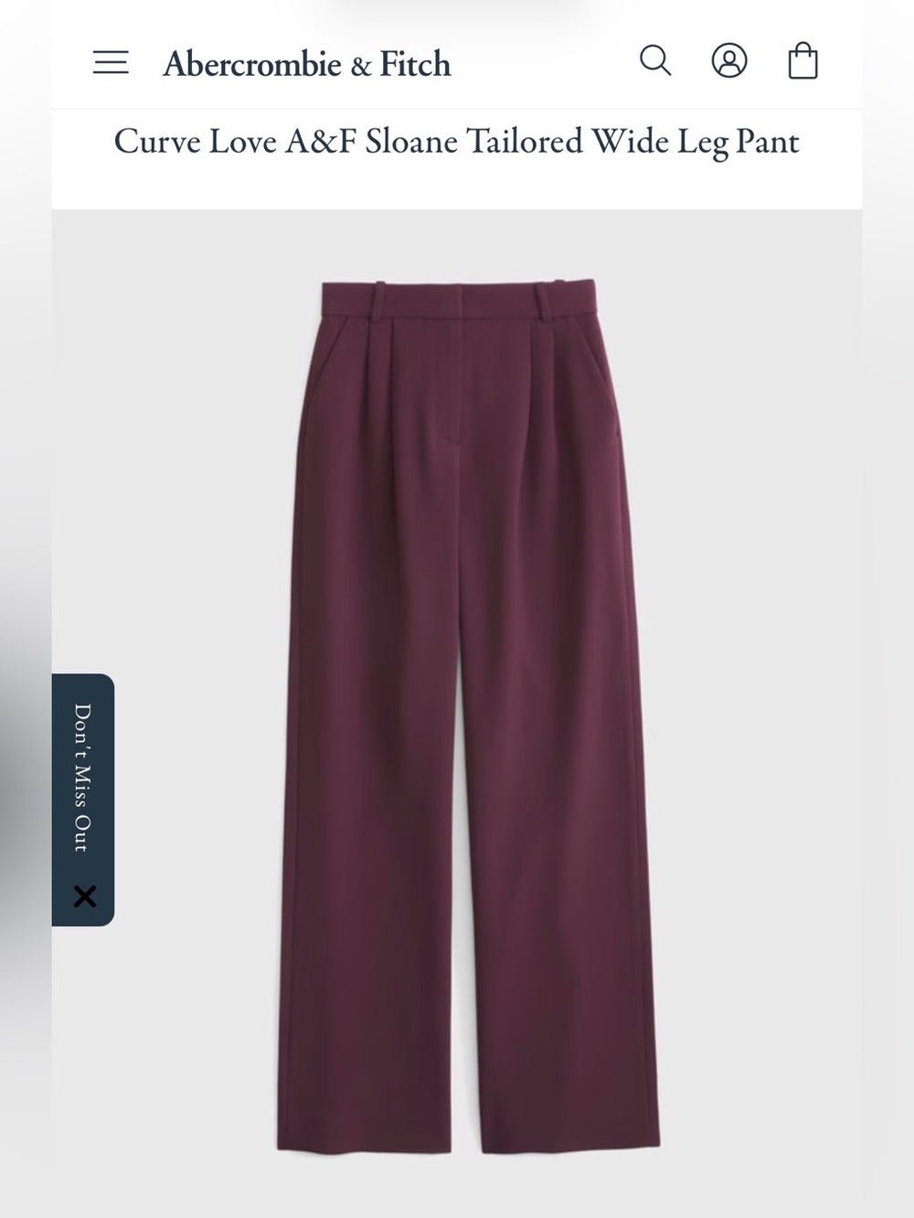 Abercrombie Curve Love Sloane Tailored Wide Leg Pants